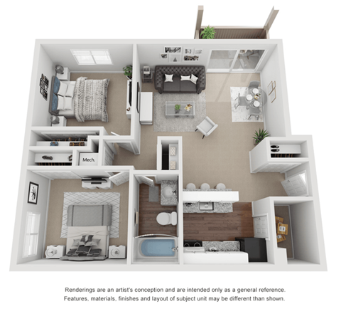 Floor plan for 2 beds, 1 bath, 800 sqft